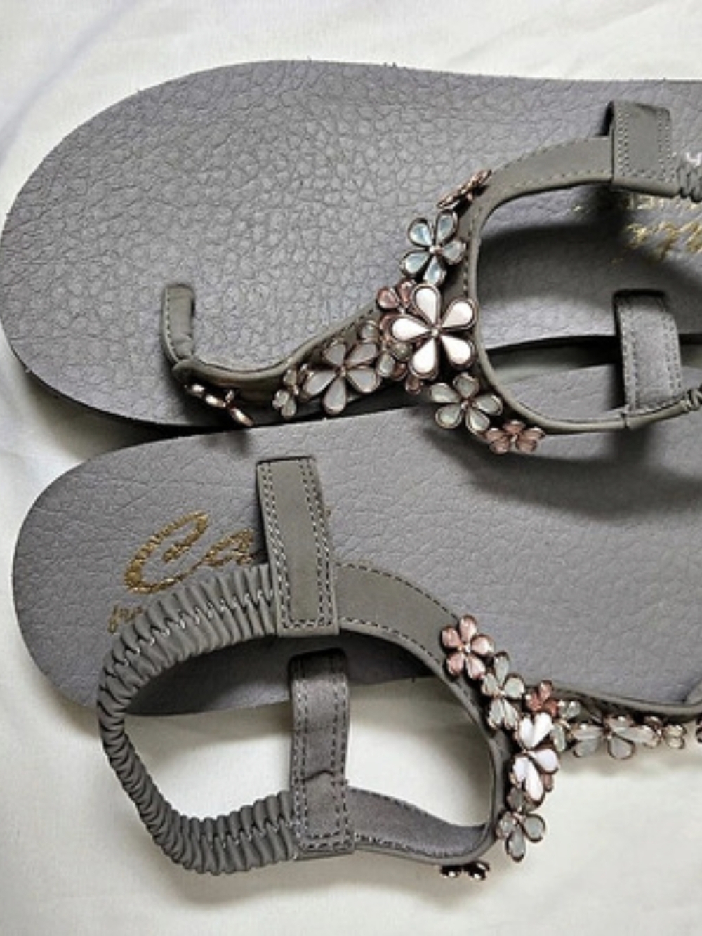 Skechers Cali Meditation - Sparkly Fleur Sandals Gray & Pink